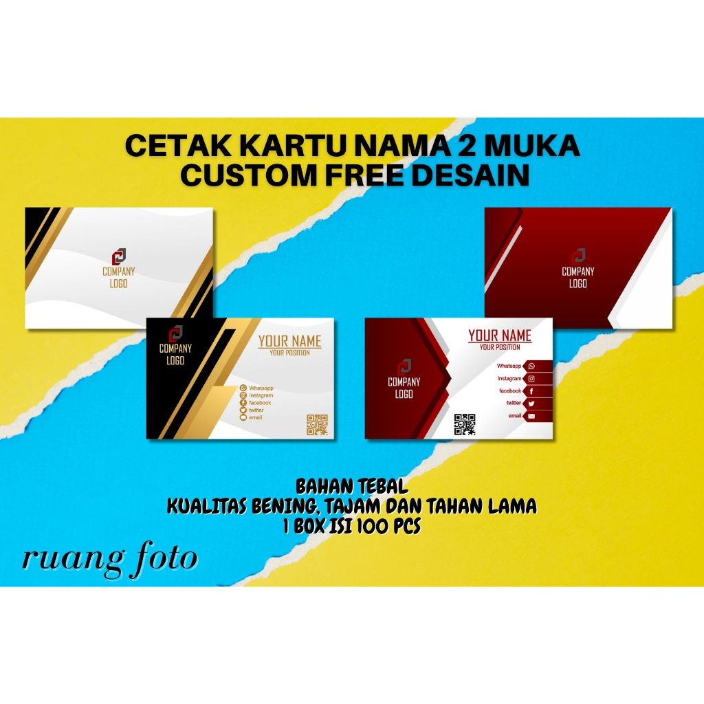 

Cetak Kartu Nama 2 sisi Full Color free desain 1 Box Isi 100 pcs
