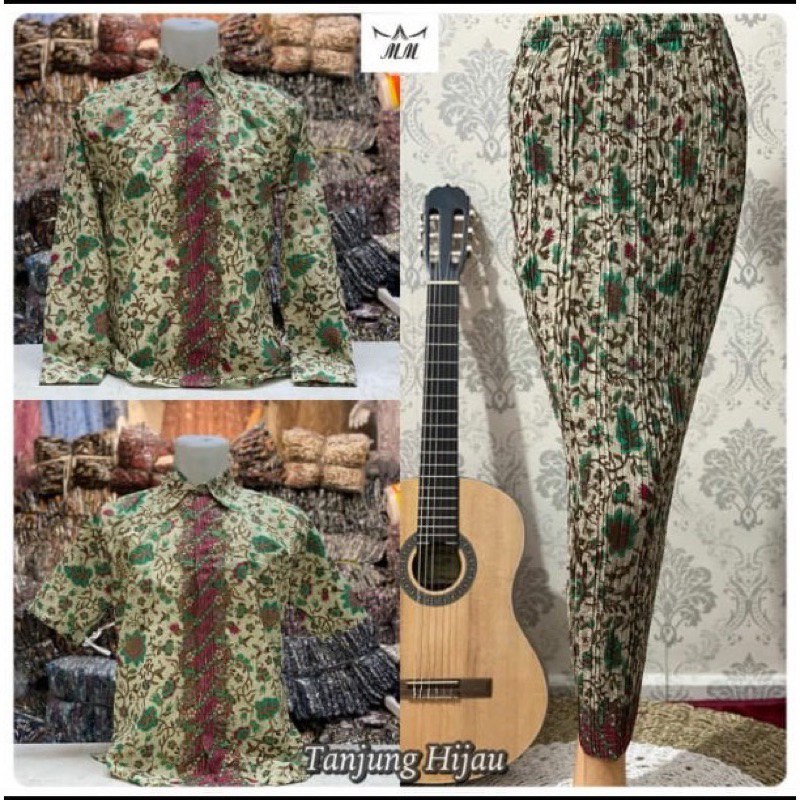 BATIK COUPLE/KEMEJA BATIK TANJUNG HIJAU COUPLE/BATIK COUPLE LENGAN PANJANG/ROK PLISKET COUPLE