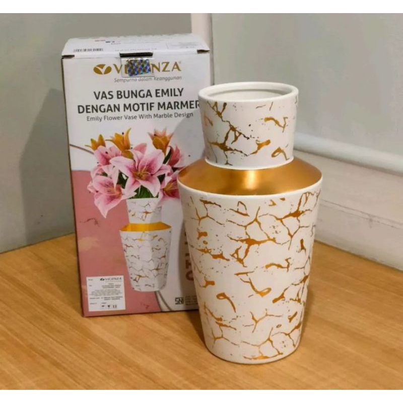 Vas Bunga Keramik Vicenza Emily Motif Marmer