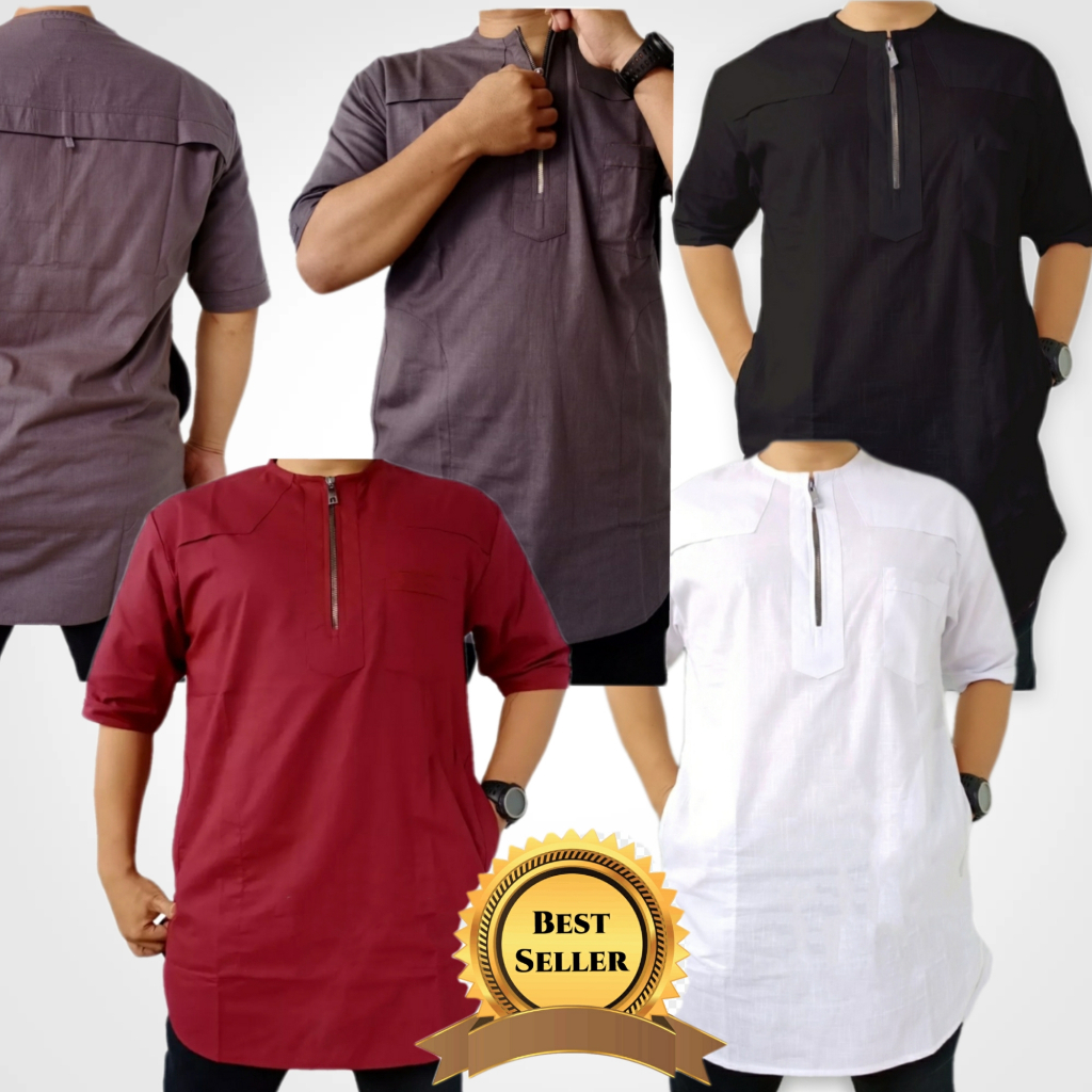[ PROMO BIG SALE SIZE JUMBO ] Baju koko kurta lengan pendek - Atasan KOKO PRIA Resleting - Bisa COD