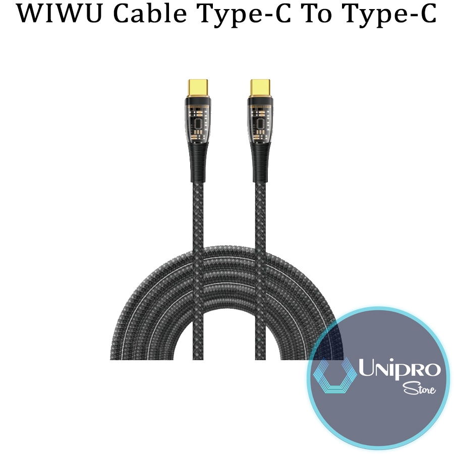 Kabel Data Charger WiWU Type-C to Type-C 100W PD 2m Transparan Nylon Braided