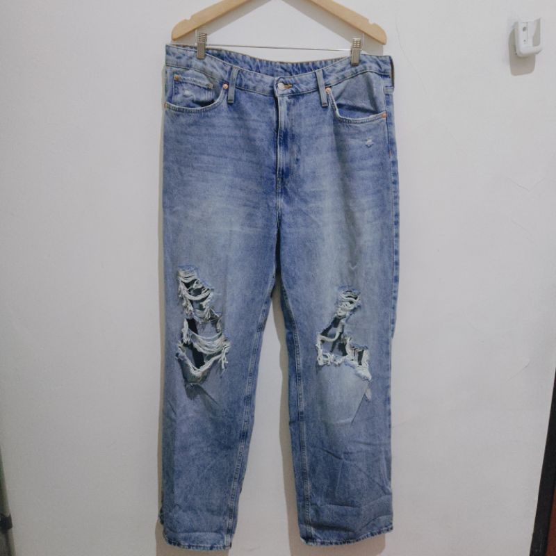 H&M Loose Ripped Jeans HM Denim Cullote/Kulot Highwaist Bigsize Jumbo