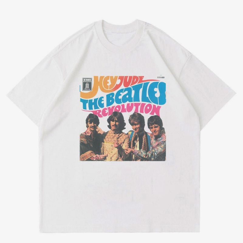 KAOS THE BEATLES - HEY JUDE | T-SHIRT BAJU BAND VINTAGE THE BEATLES | KAOS PUTIH PRIA