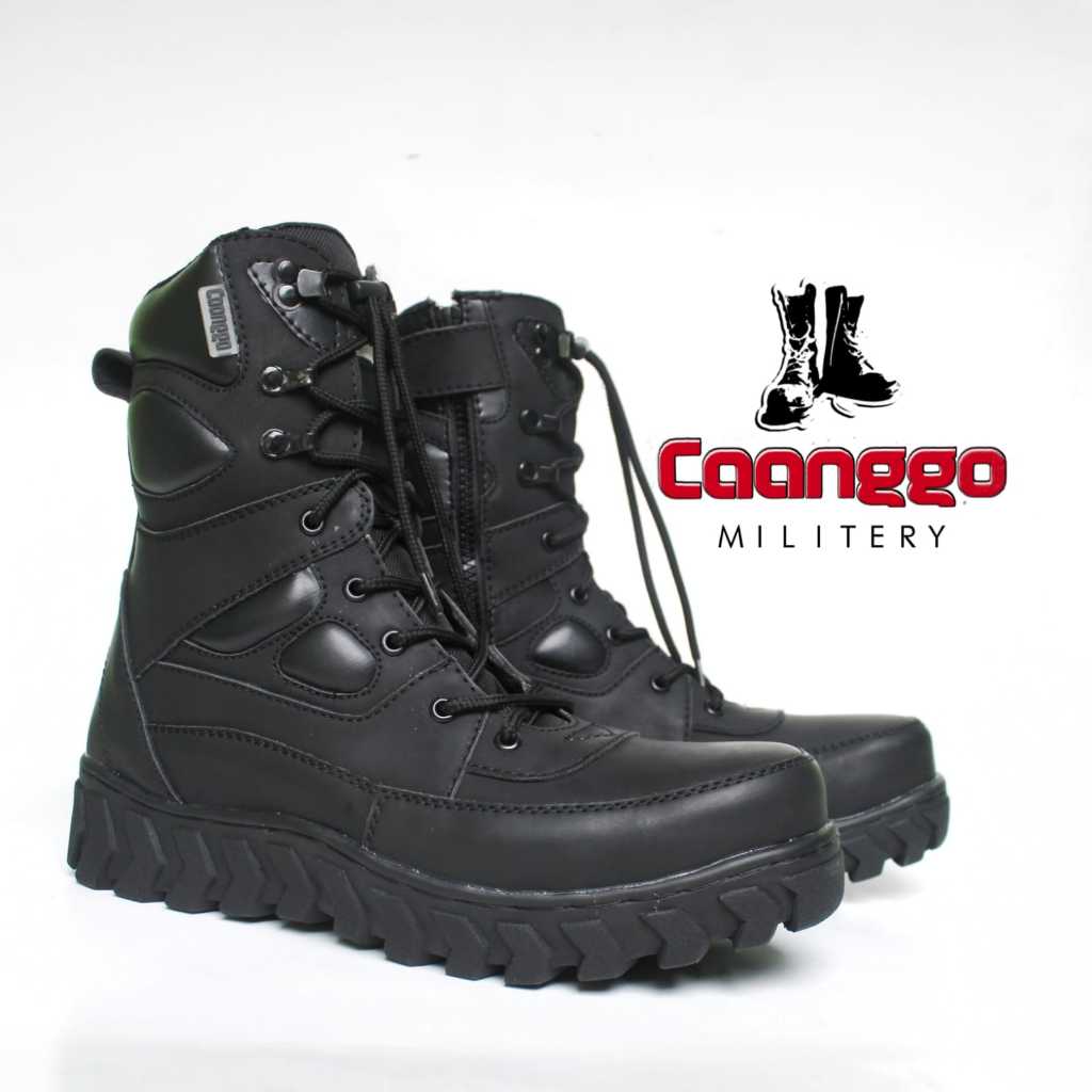 Sepatu Pdl Tactical Boot Caanggo Venom Pdl Tni Polri Security Semi Kulit Hitam Plat Besi