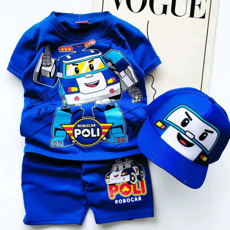 KOSTUM ANAK ROBOCAR BAJU SETELAN ROBOCAR POLI AND FRIEND