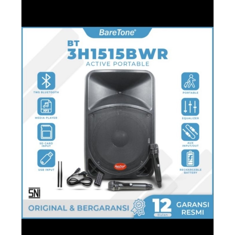 Speaker portable bluetooth baretone BT3H1515BWR 15BWR 1515BWR 15inch garansi original