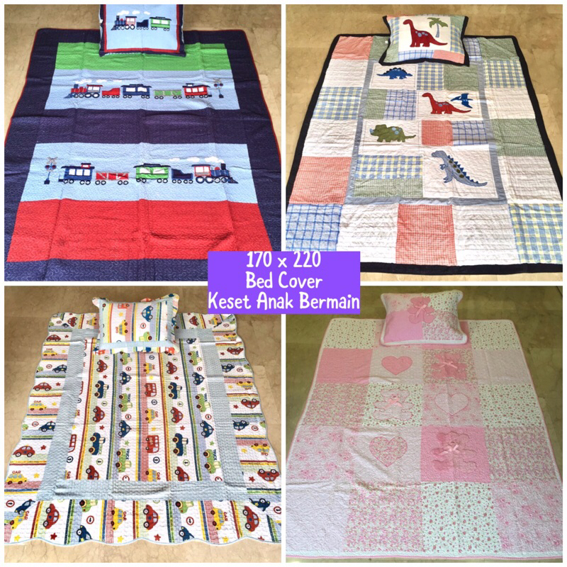 170 x 220 Bed Cover Quilt Shabby Patchwork Sprei & Sarung Bantal Bunga Rose Pink Hijau Biru Anak Dew
