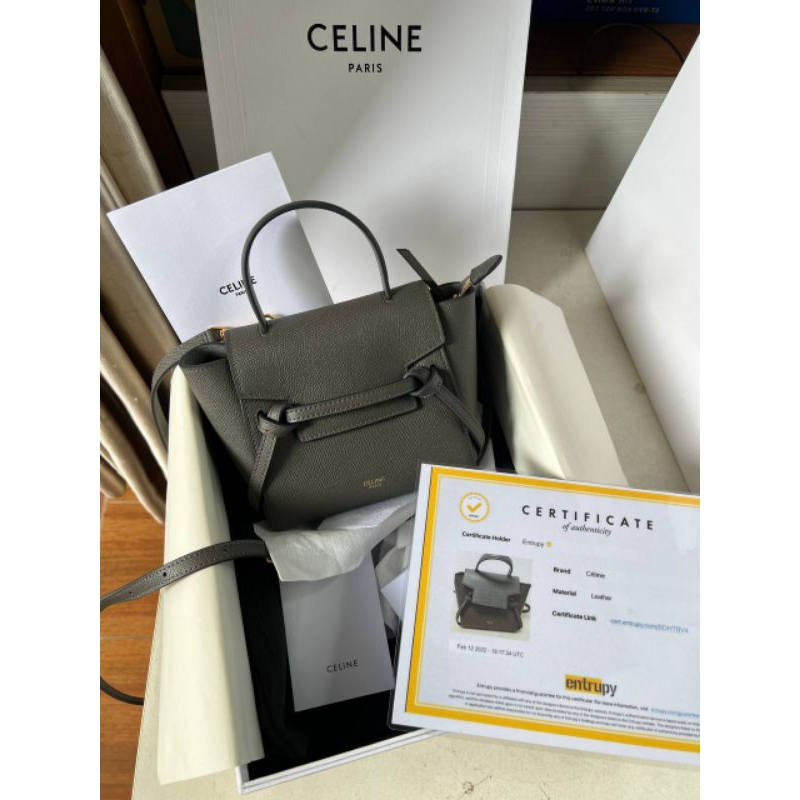 nego preloved rec 2022 celine nano belt bag in grained calfskin grey Authentic
