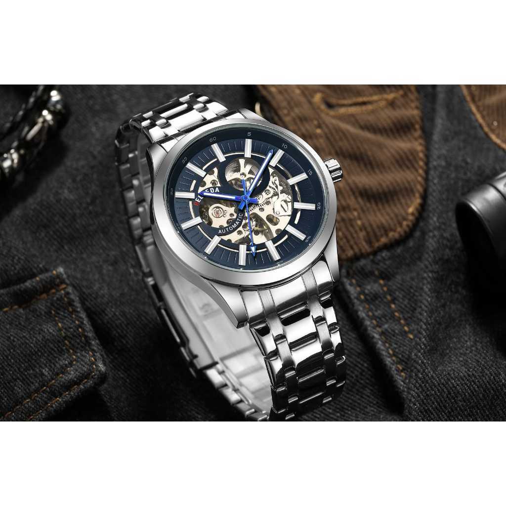 Jam Tangan Otomatis Pria Belleda 9530 Tali Rantai Anti Air Garansi Resmi Original