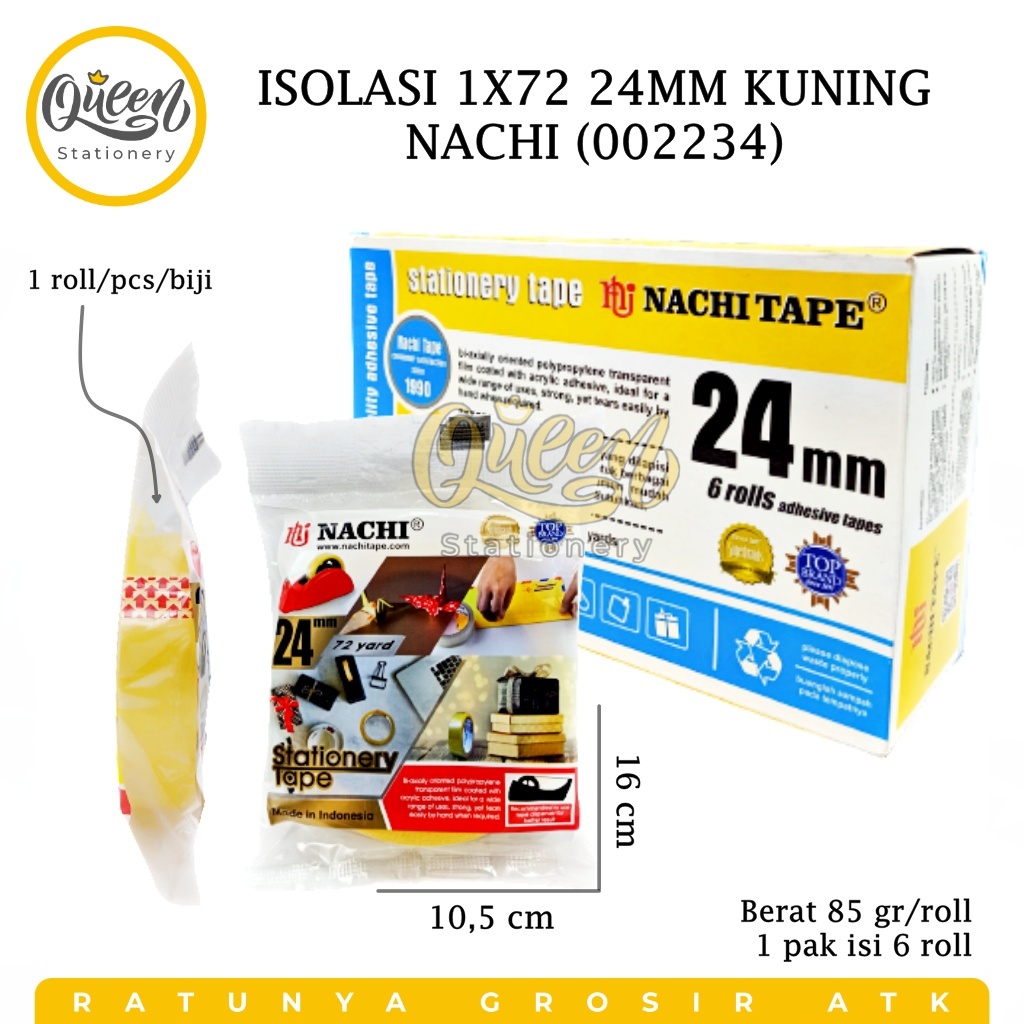

1 PCS ISOLASI 1X72 24MM KUNING NACHI / NACHI TAPE / SOLASI TANGGUNG (002234)