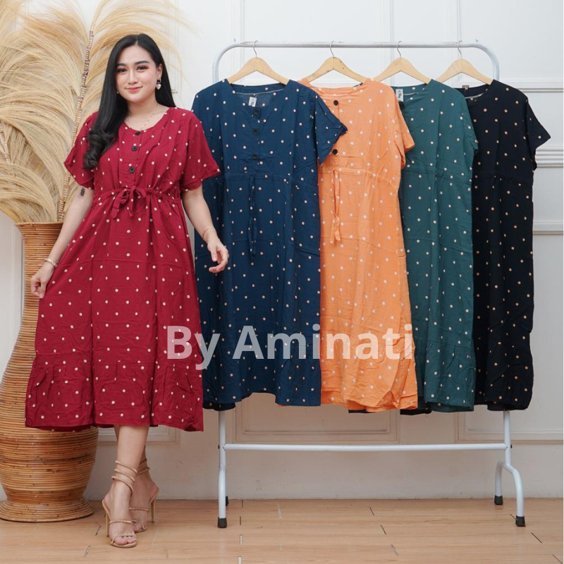 Baju Daster Wanita Model Andin Busui Kancing Tali Serut Motif Polkadot Viral Terbaru Kekinian