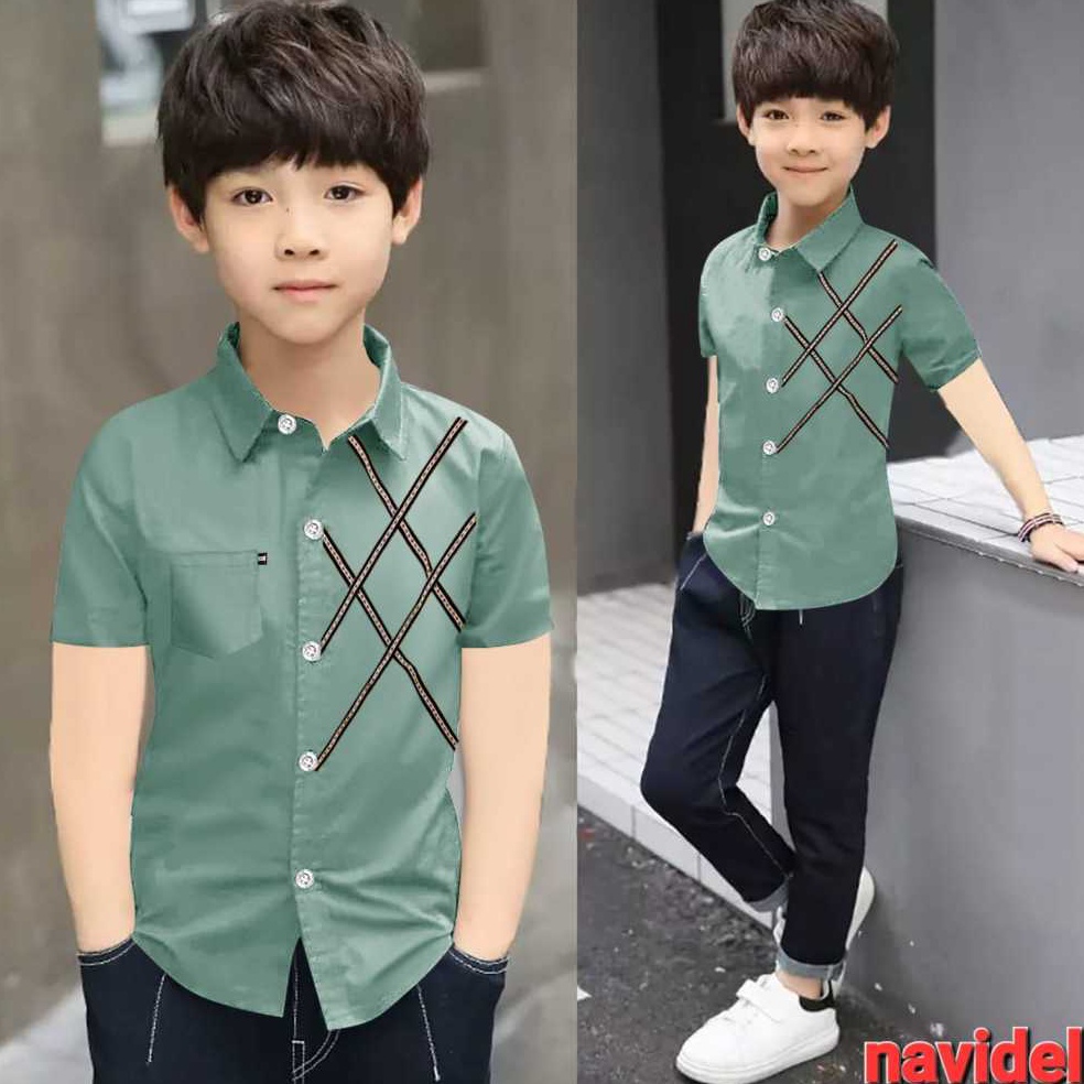 FLASH SALE⚡ g.j.v/ hem kids NEO kemeja lengan pendek anak laki laki/baju distro anak cowok dr umur 3