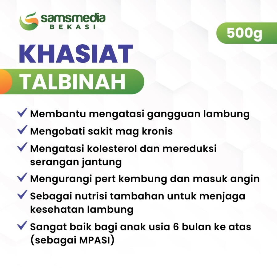 

RB Talbinah Tepung Gandum Murni Halus Serat Pangan Tinggi Kalsium Atasi Masalah Pencernaan Original