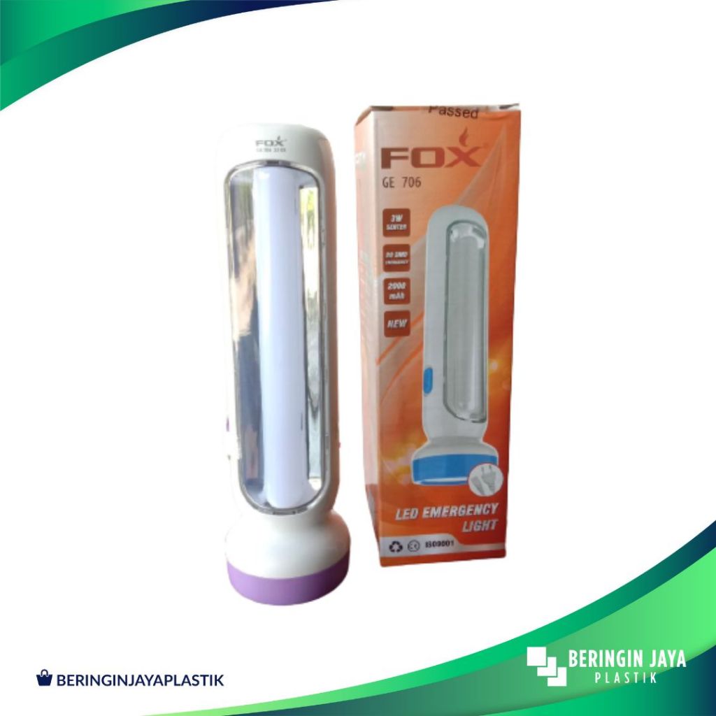 Fox Lampu Emergency + Senter Cas Charge GE-706 GE 706 Neon Darurat Lampu LED Super Terang