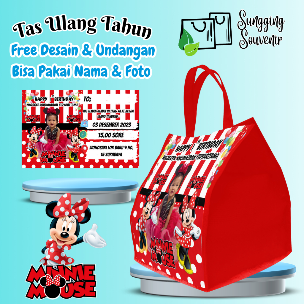 

10 Pcs Tas Ulang Tahun Free Undangan Anak Snack Bisa Custom Goodie Bag Muat Bento
