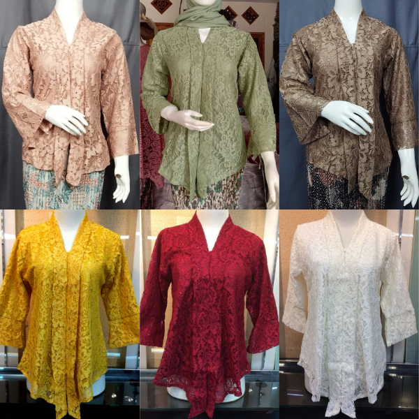 Atasan Kebaya Modern Brukat JUMBO , Kebaya Kartini Brokat , Kebaya Kutubaru Floy Sage Green & Warna 