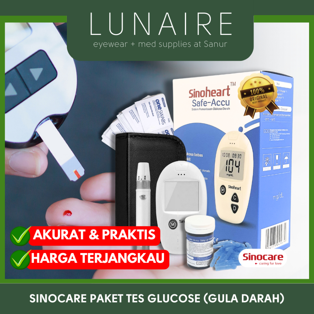 Sinocare Sinoheart Safe Accu 1 Alat Tes Gula Darah Glukosa 1 Paket Lengkap (1 Buah Alat - 1 Buah Pen Lancet - 25 pcs Jarum