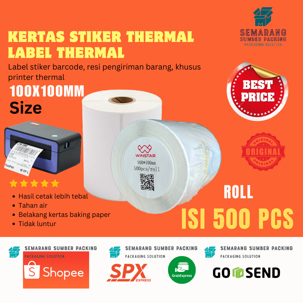 

Kertas stiker label thermal 100x100 mm isi 500 pcs per roll label barcode