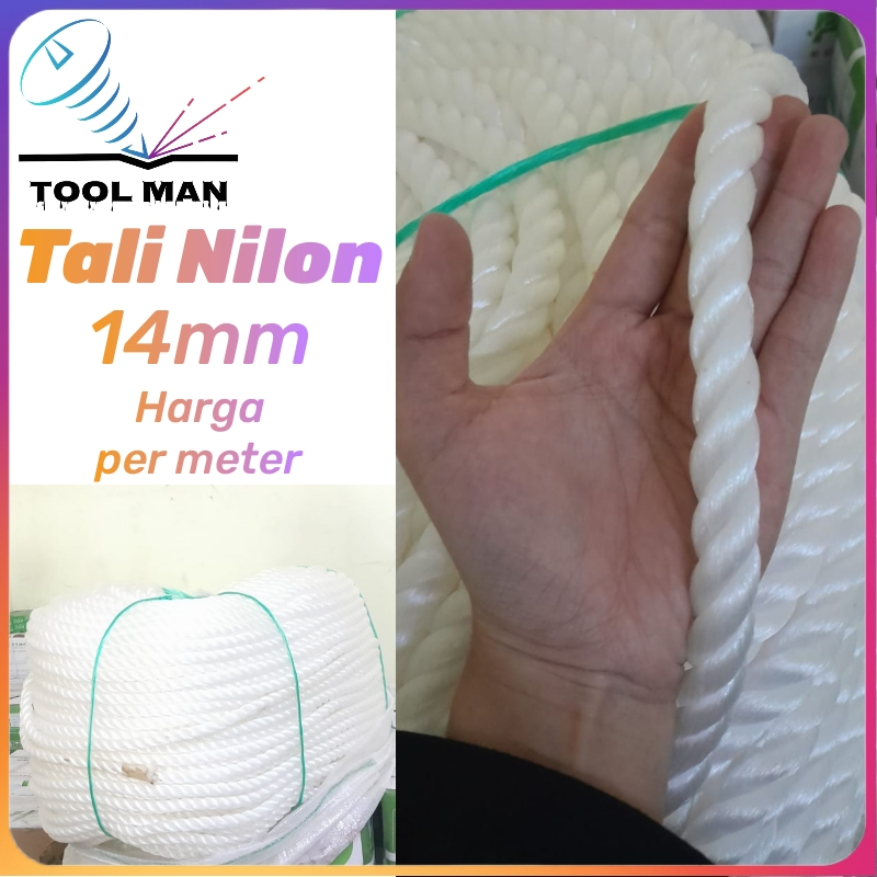 Tali Tambang Kecil 14mm Tali nilon putih / Nylon Rope / Propylene PP Plastik Lentur / Tambang Putihs
