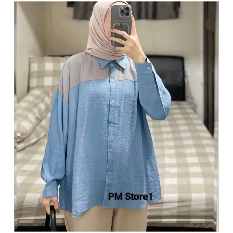 Blouse kemeja wanita pecah pola / Atasan wanita pattern break side / Kemeja wanita lengan panjang ko