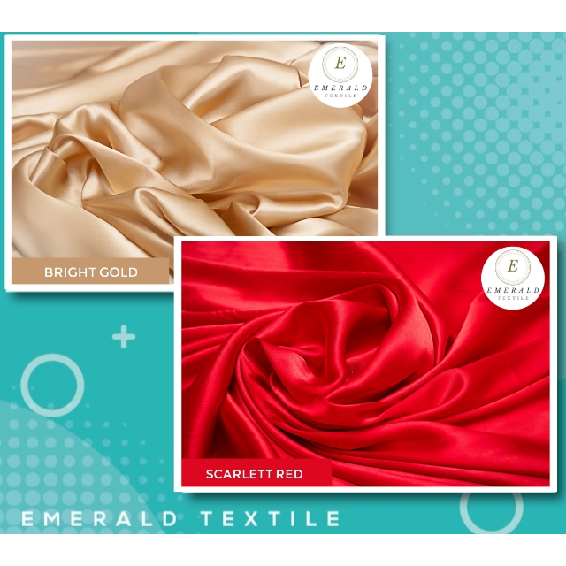 Kain satin charmuse silk warna gold dan maroon lebar 150 cm untuk gaun dan pakaian wanita