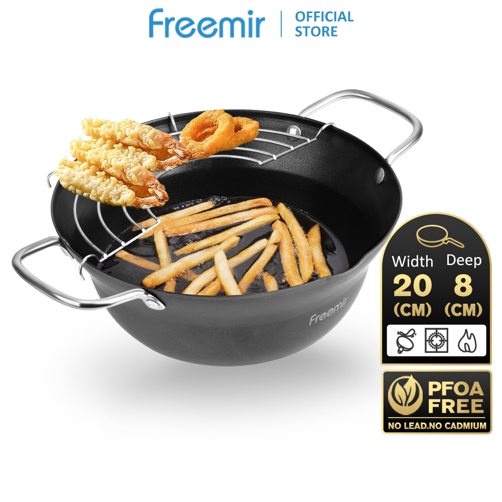 [OFFICIAL MALL] freemir 20 CM Wajan Penggorengan dan Rak Tirisan Deep Fryer Pot Panci Penggorengan