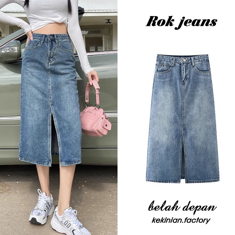 | kekinian factory | rok korean style jeans wanita rok jeans high waist rok jens Jumbo skirt bigsize
