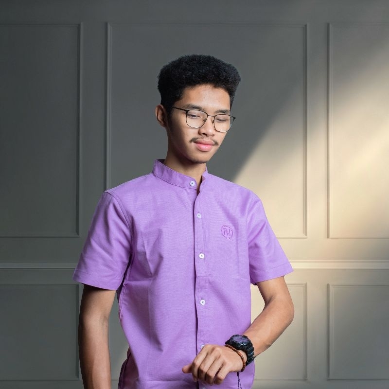 HNH CLOTH Kemeja Koko Lilac Lengan Pendek Pria Dewasa Premium