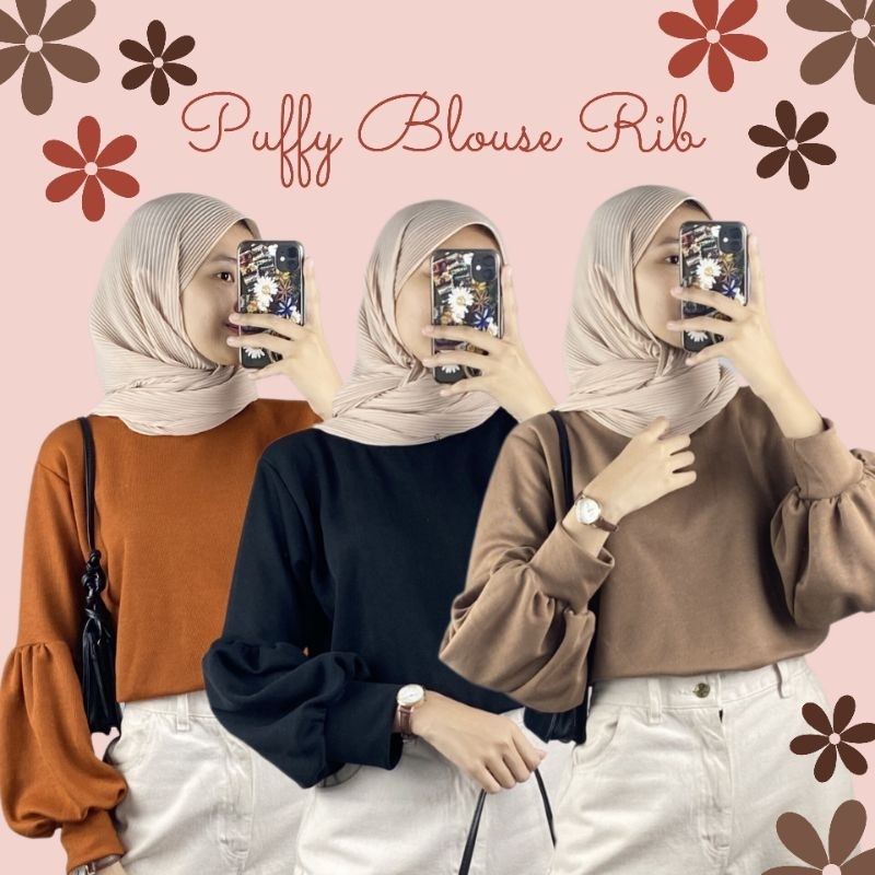PUFFY BLOUSE RIB || KAOS RIB LENGAN BALON || KAOS RIB LENGAN BALON || ATASAN LENGAN BALON
