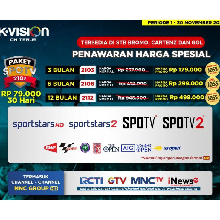 Serba Murah Paket SPOTV KVISION MotoGP Badminton K vision 30 HR Terlaris