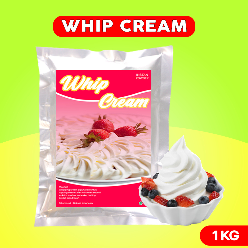 

WHIP CREAM TOPPING PREMIUM 1KG / BUBUK WHIP CREAM / WHIPPED CREAM POWDER / WHIPPING CREAM TOPPING