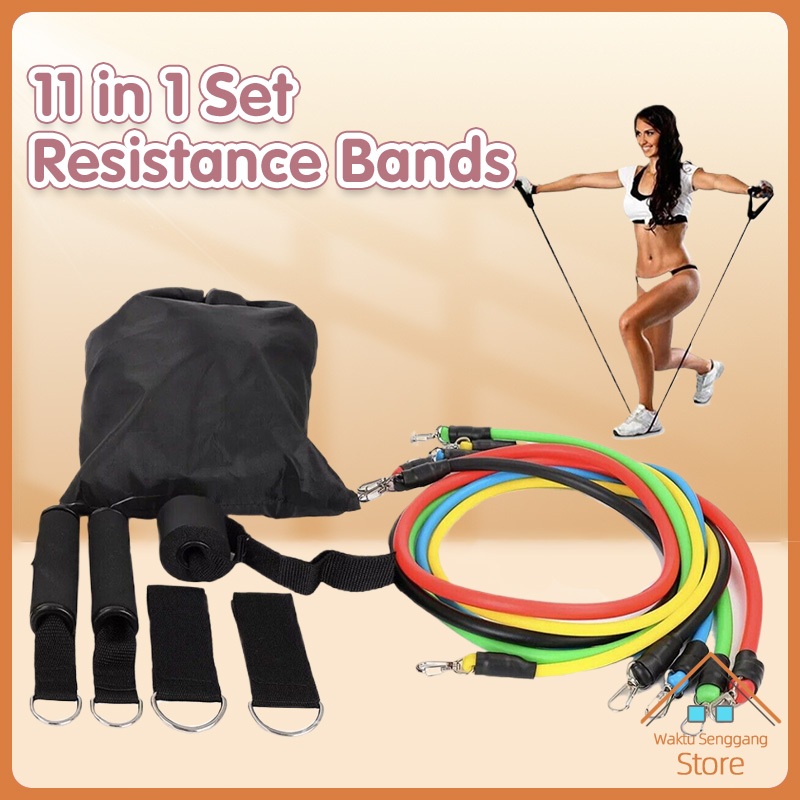Resistance Bands 11 in 1 Set/ Tali Yoga / Streching Rope FITNESS GYM PILATES/Peralatan Olahraga Karet Latihan Fitness