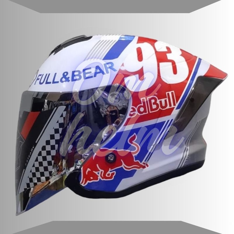 Helm Motif Redbull 93 Putih Merah Biru Dewasa Helm SNI Pria Wanita Helm Kekinian