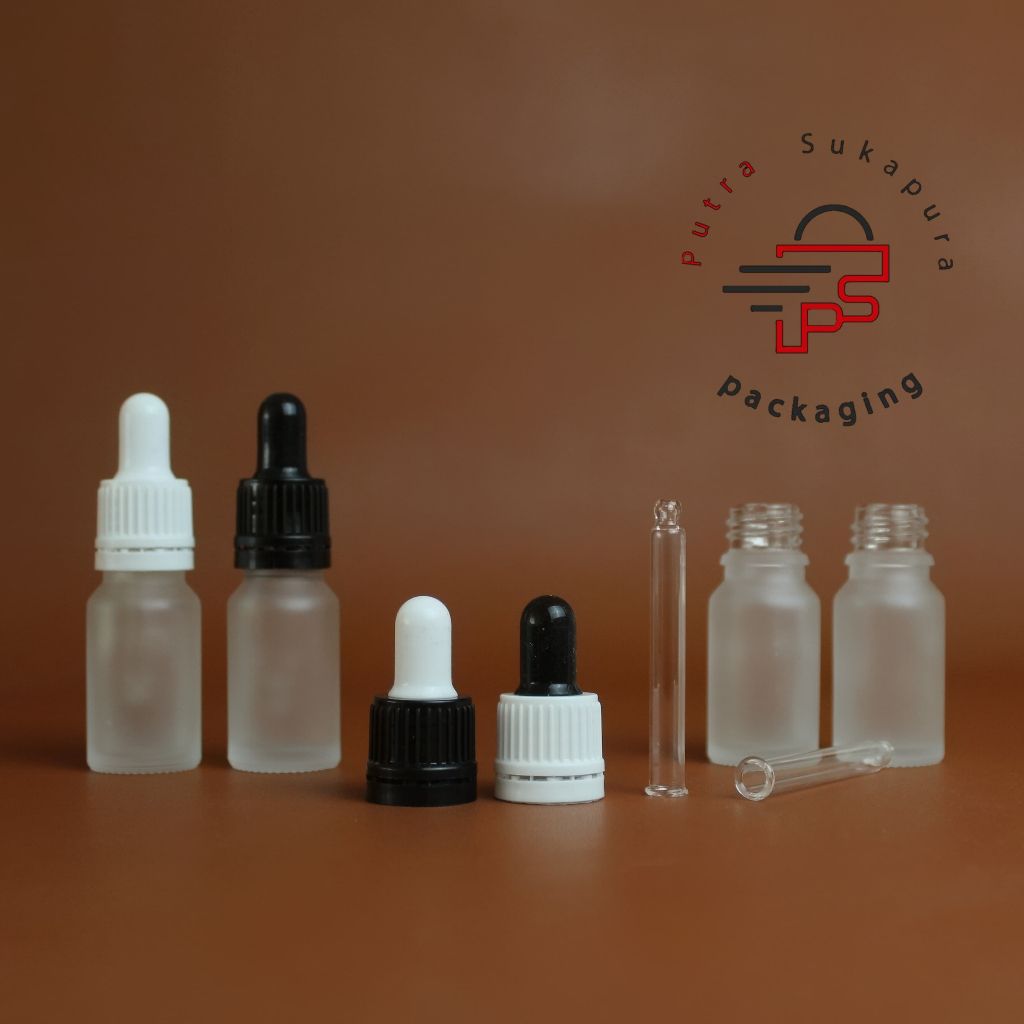botol pipet kaca 10ml bening frosted / botol serum 10ml frosted - ring segel