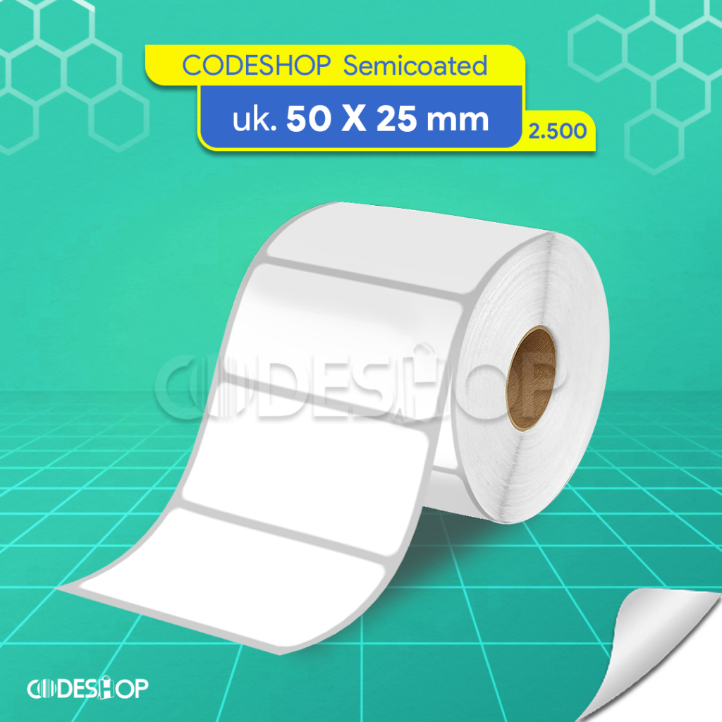 

Codeshop Label Semicoated 50x25 mm 1 Line Core Kecil isi 2500 Stiker