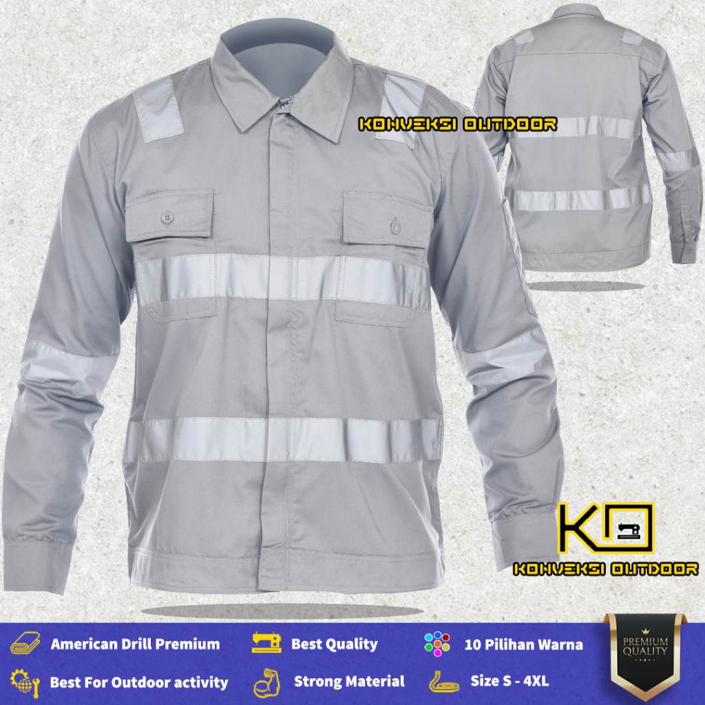 BAJU KEMEJA SAFETY WEARPACK K3 ZIPPER PRIA - Seragam Kerja Dinas Lapangan Proyek Bangunan Resleting 