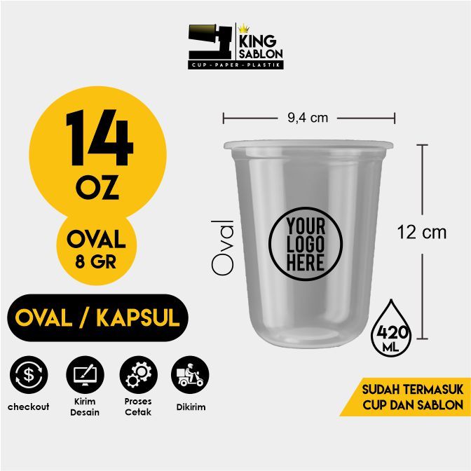 Sablon gelas cup oval 14oz 7gr starindo