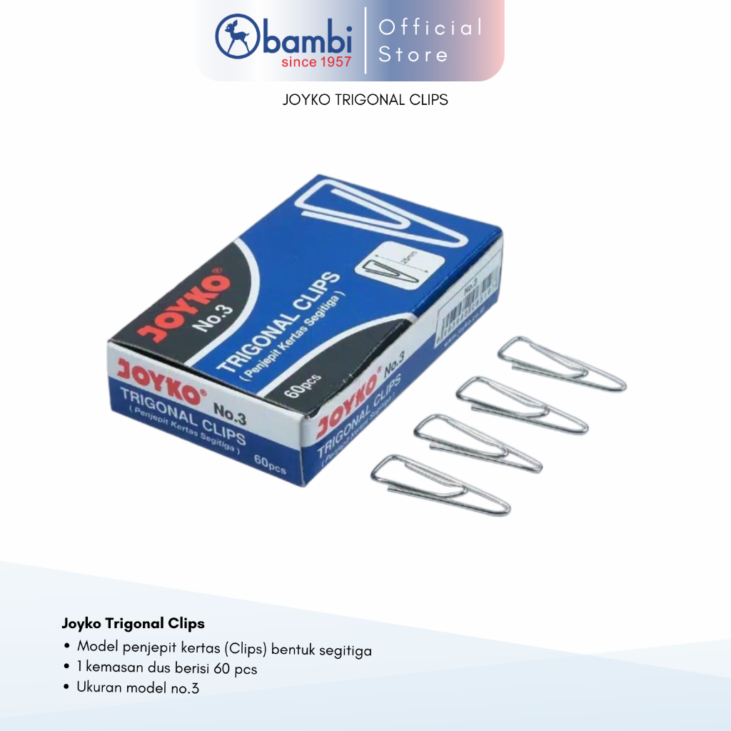 

Joyko Klip Kertas / Penjepit Kertas / Paper Clip Trigonal No.3