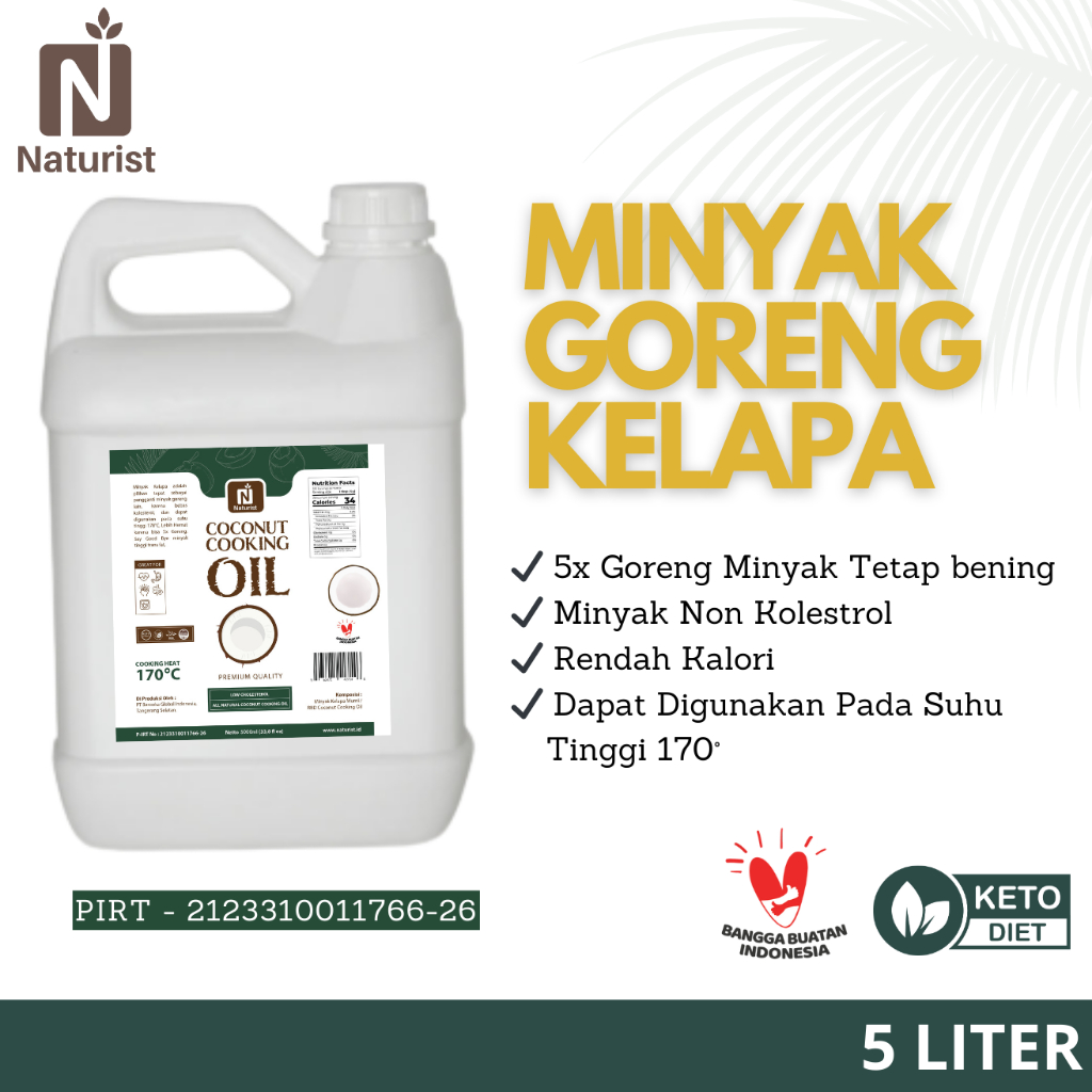 

NATURIST Minyak Goreng Kelapa 5 Liter / Coconut Cooking Oil Minyak Kelapa Murni 100% / Minyak RBD 5L