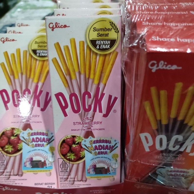 

pocky stick biskuit stik rasa cokelat dan stroberi 1 pcs