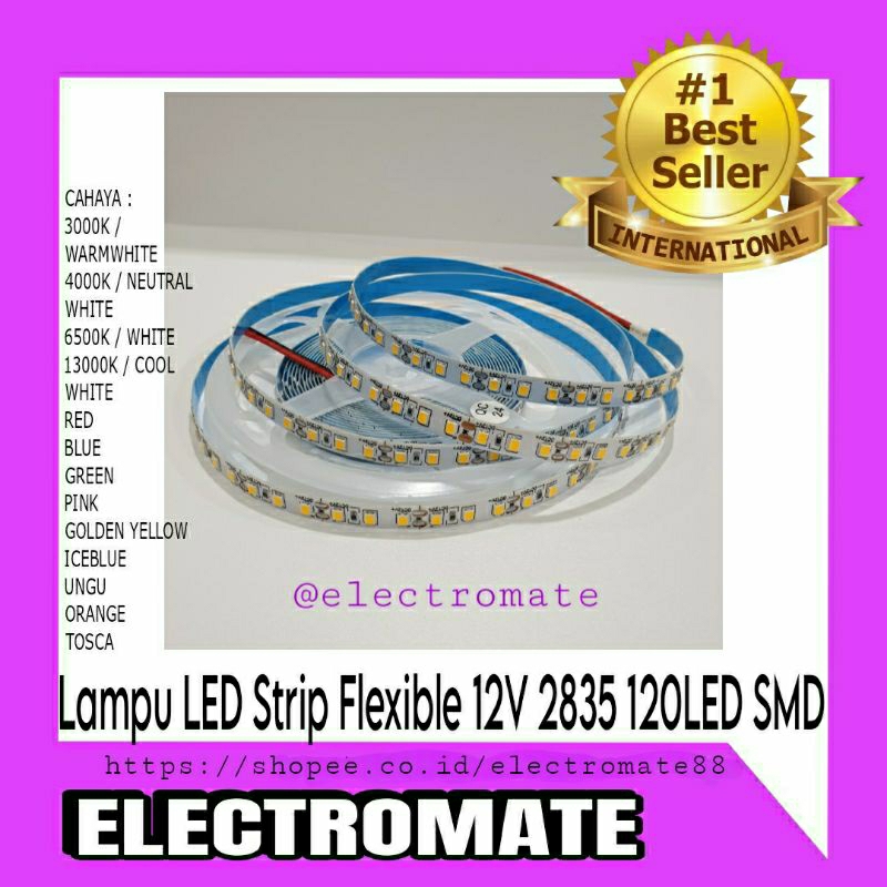 Lampu LED Strip Flexible 12V 2835 120LED 5M SMD DIJAMIN TERBAIK TOP