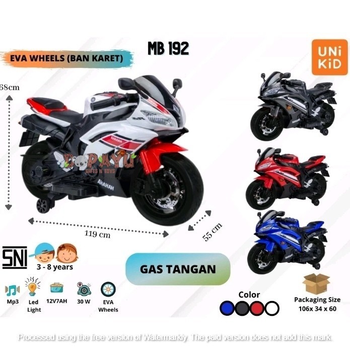 Mainan Motor Aki Anak Motor Sport MB 192 UNIKID Gas Tangan Ban Karet