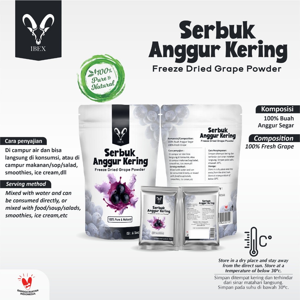 

IBEX Freeze Dried Grape Powder/Serbuk Anggur Kering 100% Pure