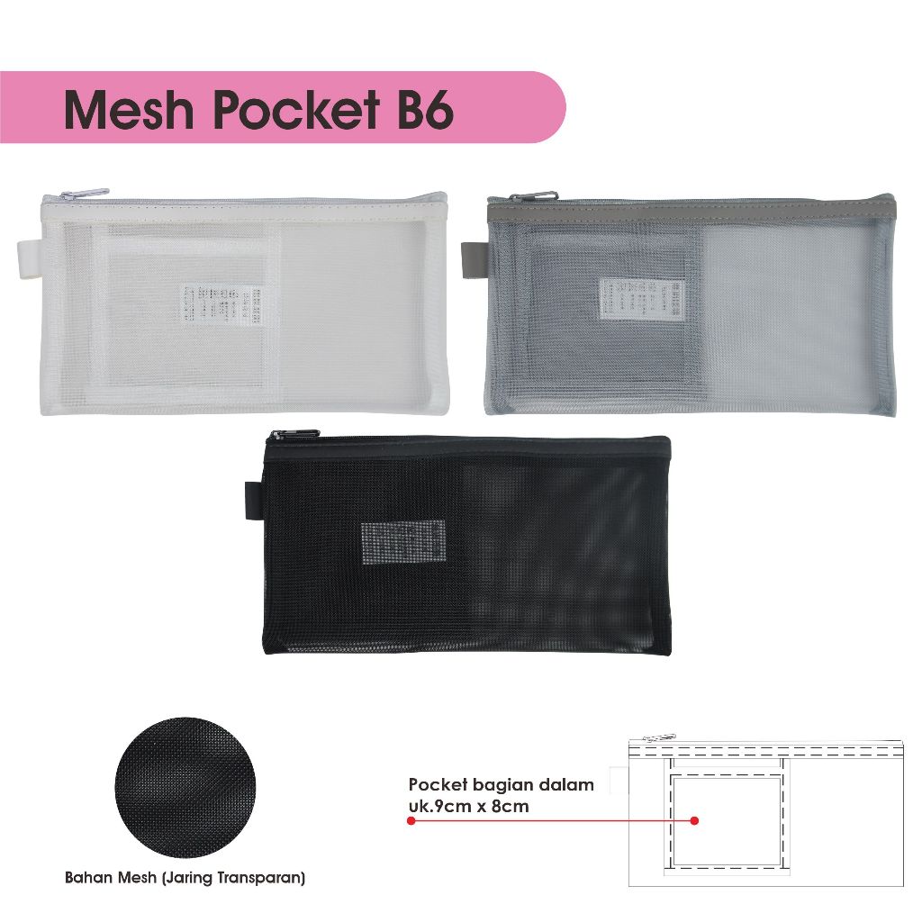 

Tempat Pensil B6 Mesh Pencil Case Tepak Pensil Softcase Tempat Alat Tulis Make Up MG-9144
