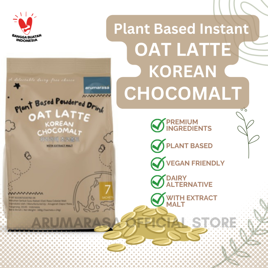 

Vegan Oat Milk Latte Chocomalt - Susu Oat Rasa Chocomalt (1 pouch isi 7 sachets) | Plant Based Oat Milk by Arumarasa