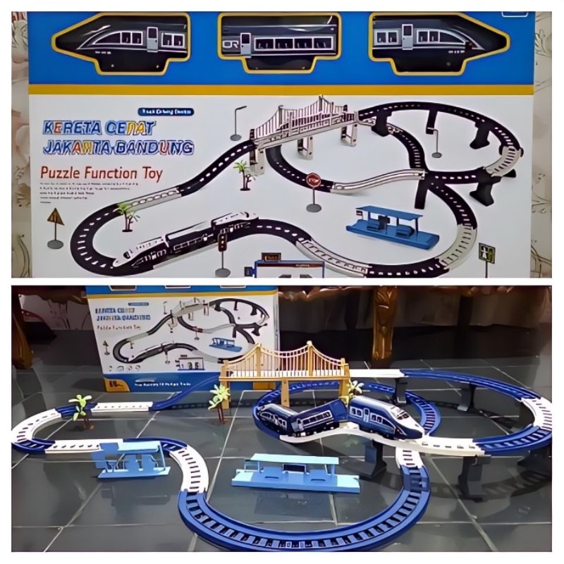Mainan Set Track Kereta Api Cepat Express Train Besar Jembatan Tingkat  69 pcs Lampu & Suara - Elekt