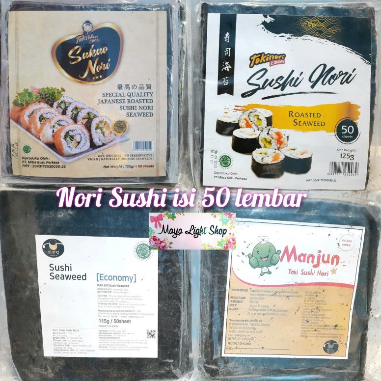 

New Collection Nori isi 50 lembar tokinori manjun sakao nori halal murah rumput laut sushi bahan bento kimbap murah