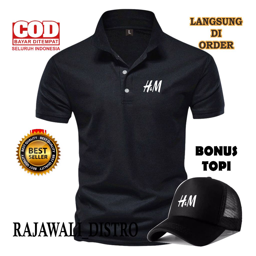 Baju Polo Distro Pria ( Bonus topi ) polo cowok Cewek H&M Putih / Baju Polo / Polo Distro / Baju Dis