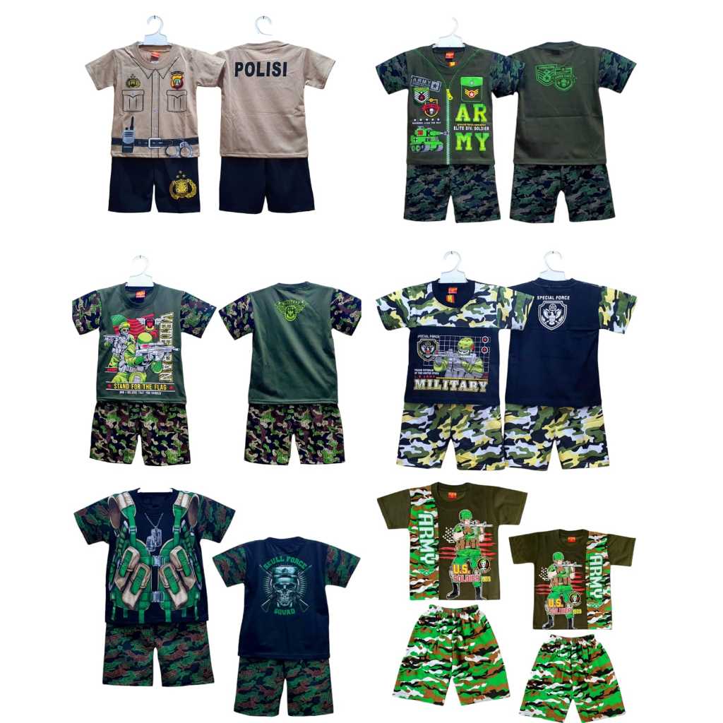SETELAN BAJU ANAK TENTARA ARMY LENGAN PENDEK BISA COD UNTUK ANAK 2-10 TAHUN