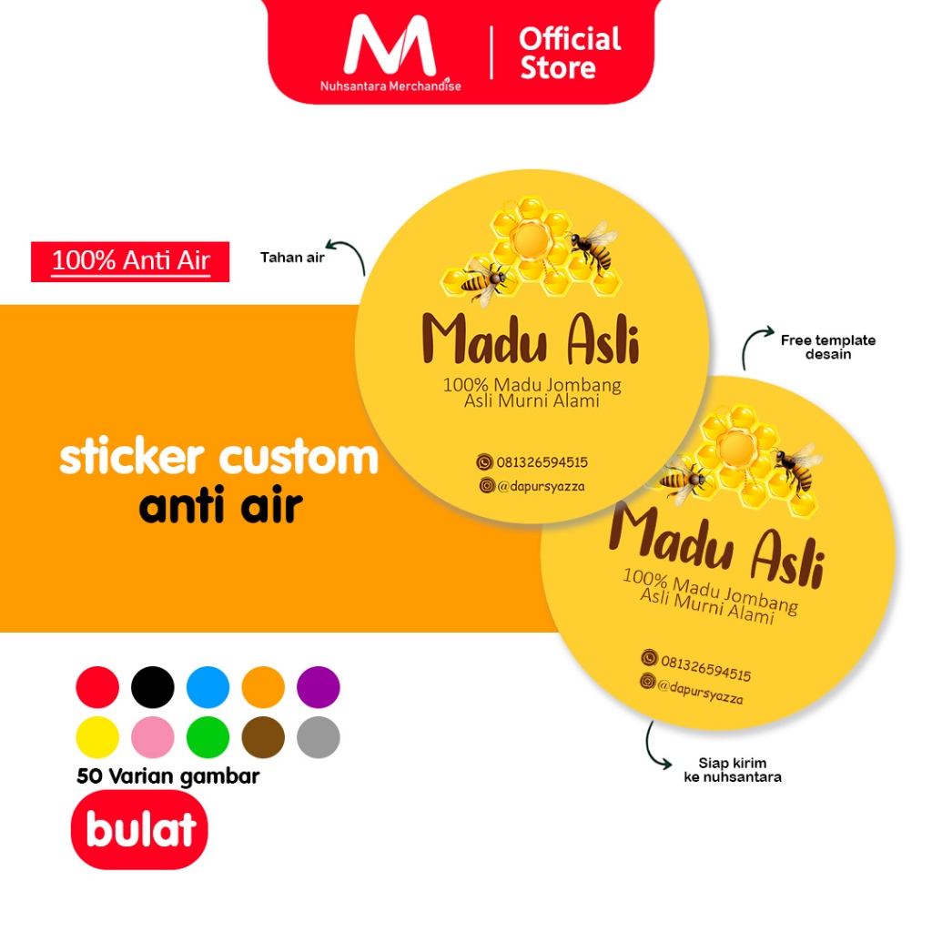 

CETAK STIKER VINYL ANTI AIR - CUSTOM STICKER GLOSSY BULAT LEBARAN MAKANAN LABEL KEMASAN BOTOL TOPLES KUE